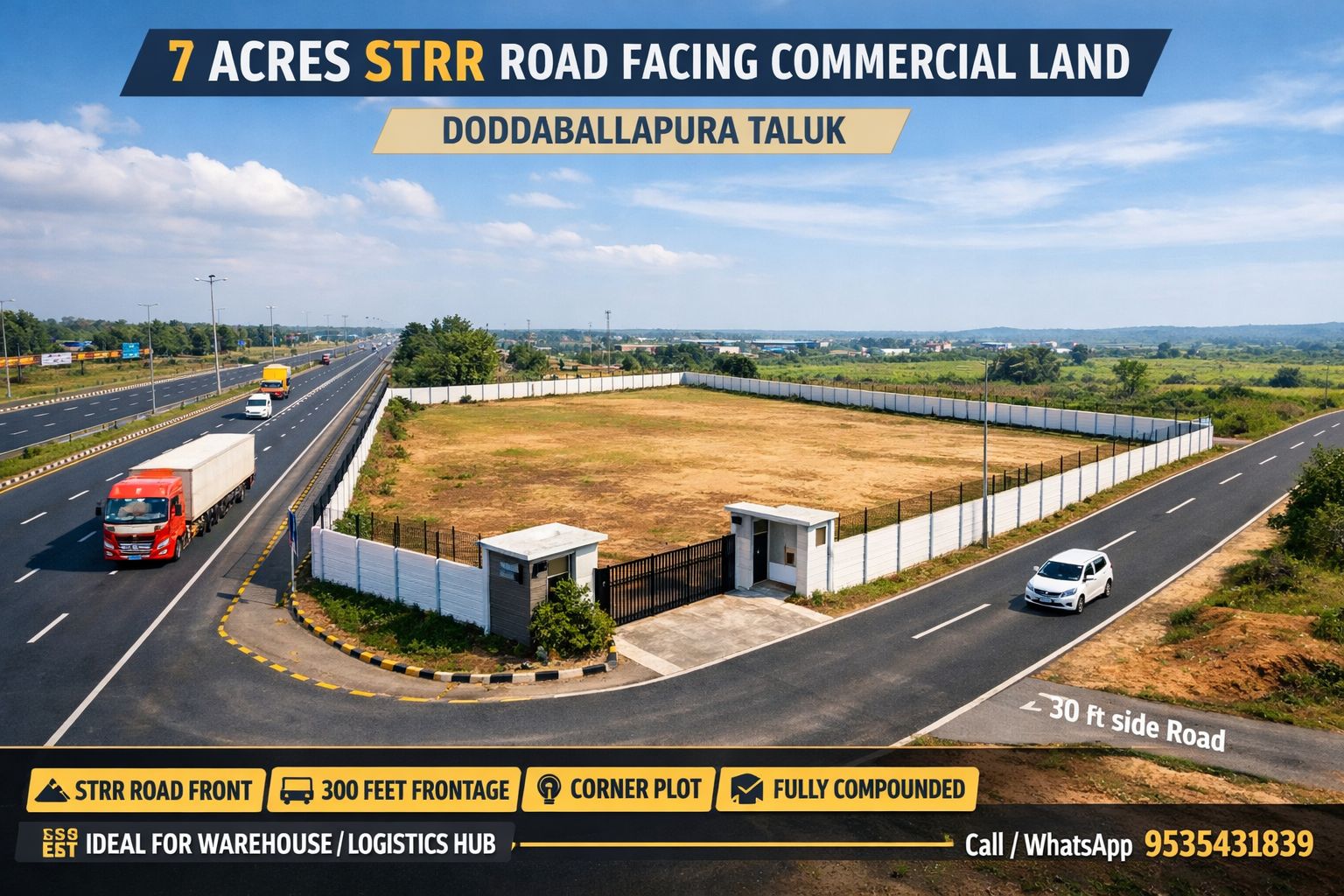 🆔 *PROPERTY ID – 5611* 🏢 *7 Acres STRR Road Facing Commercial Land in Doddaballapura Taluk*